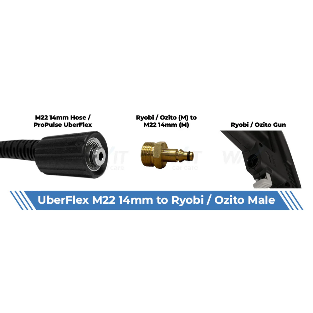 Aquatouch Pressure Washer Adaptors | Ryobi / Ozito (M) to M22 14mm (M) - Image 3